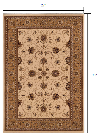 Homeroots 8' Runner Beige And Ivory Oriental Power Loom Runner Rug  Olefin 395224