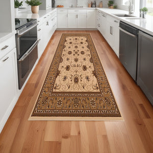 Homeroots 20' Runner Beige And Ivory Oriental Power Loom Runner Rug  Olefin 395229