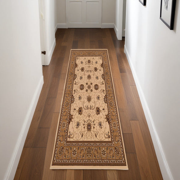 Homeroots 8' Runner Beige And Ivory Oriental Power Loom Runner Rug  Olefin 395232