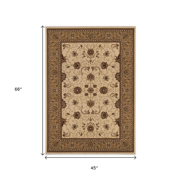 HomeRoots 10' Elegant Beige and Ivory Oriental Runner Rug for Hallways, Kitchens, and Transitional Spaces 4x6 395233