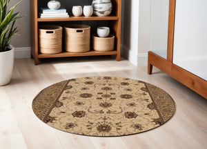 HomeRoots 10' Elegant Beige and Ivory Oriental Runner Rug for Hallways, Kitchens, and Transitional Spaces 5x5 395234