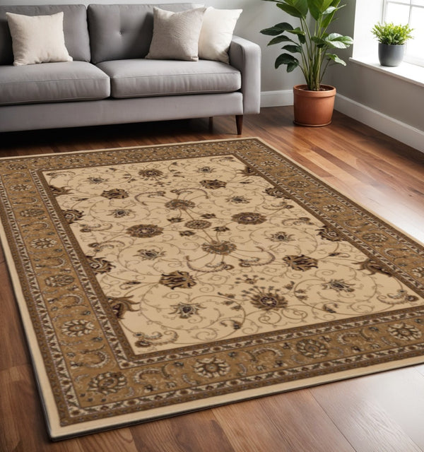 HomeRoots 10' Elegant Beige and Ivory Oriental Runner Rug for Hallways, Kitchens, and Transitional Spaces 5x8 395235