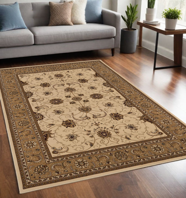 Homeroots 5' X 8' Beige And Ivory Oriental Power Loom Area Rug  Olefin 395235