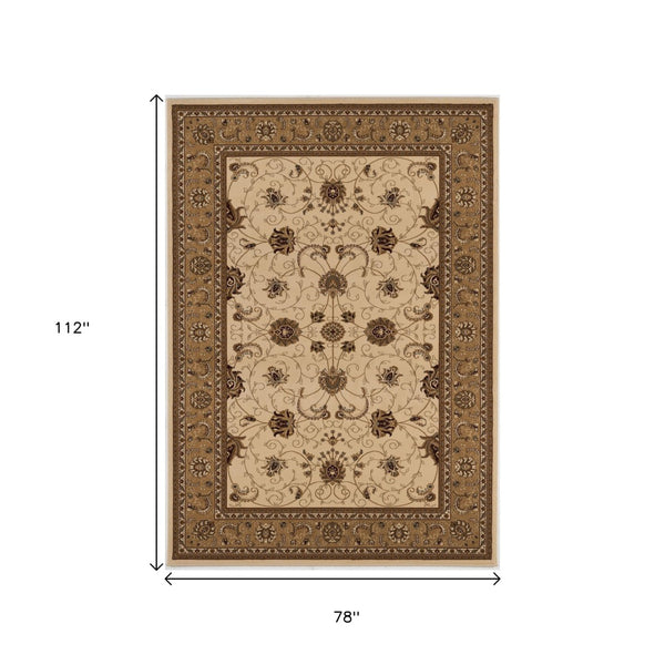 HomeRoots 10' Elegant Beige and Ivory Oriental Runner Rug for Hallways, Kitchens, and Transitional Spaces 7x10 395236