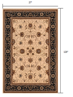 Homeroots 10' Runner Black And Ivory Oriental Power Loom Runner Rug  Olefin 395238