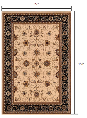 Homeroots 13' Runner Black And Ivory Oriental Power Loom Runner Rug  Olefin 395240