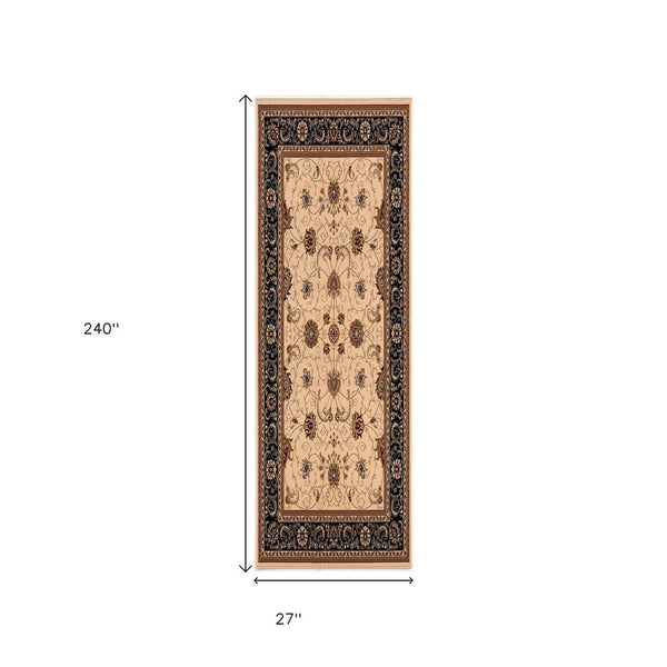 HomeRoots 10' Elegant Black and Ivory Oriental Runner Rug – Durable, Abstract Design for Hallways and Entryways 2x20 395242