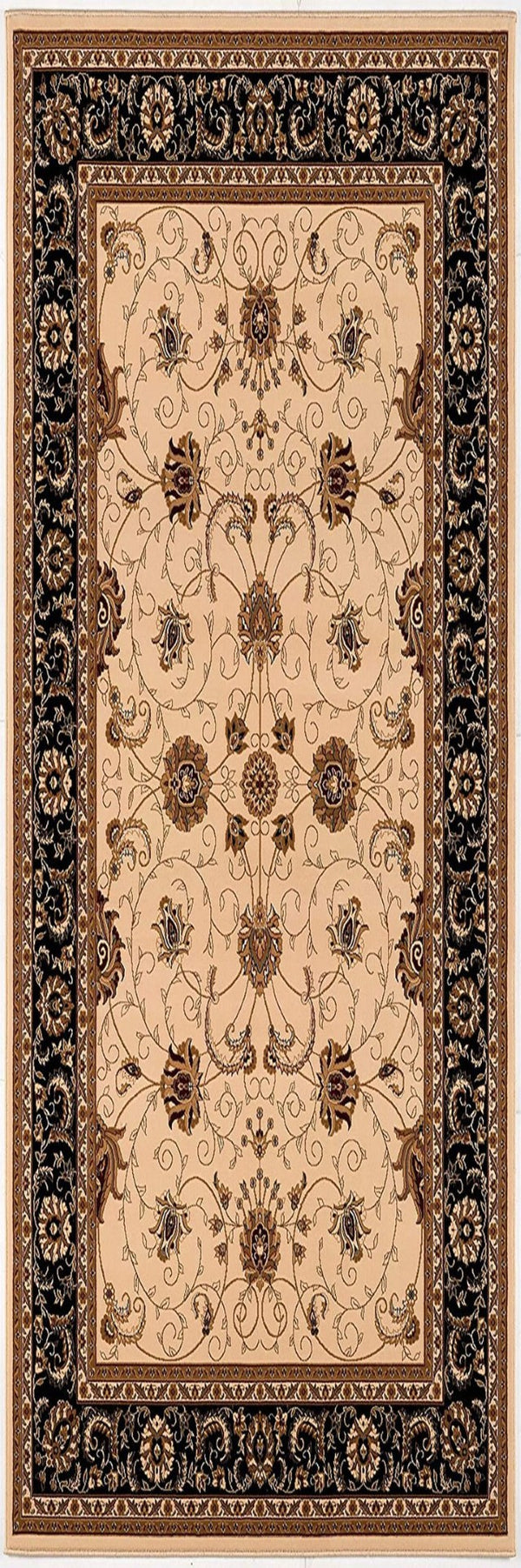 HomeRoots 10' Elegant Black and Ivory Oriental Runner Rug – Durable, Abstract Design for Hallways and Entryways 2x8 395246