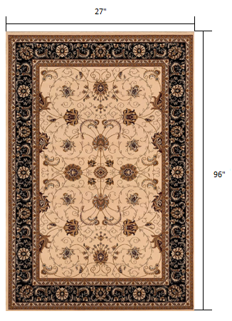 Homeroots 8' Runner Black And Ivory Oriental Power Loom Runner Rug  Olefin 395246