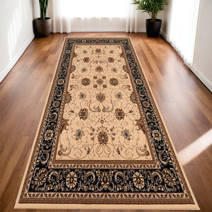 Homeroots 15' Runner Black And Ivory Oriental Power Loom Runner Rug  Olefin 395250
