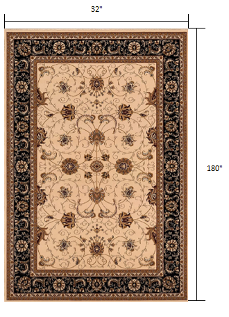 Homeroots 15' Runner Black And Ivory Oriental Power Loom Runner Rug  Olefin 395250