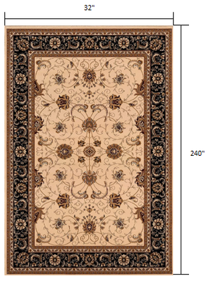Homeroots 20' Runner Black And Ivory Oriental Power Loom Runner Rug  Olefin 395251