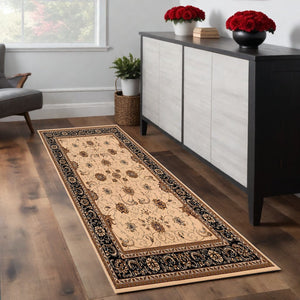 Homeroots 8' Runner Black And Ivory Oriental Power Loom Runner Rug  Olefin 395254