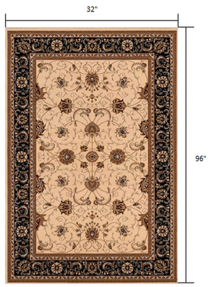 Homeroots 8' Runner Black And Ivory Oriental Power Loom Runner Rug  Olefin 395254
