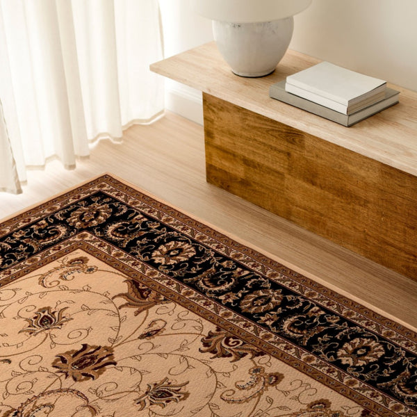 HomeRoots 10' Elegant Black and Ivory Oriental Runner Rug – Durable, Abstract Design for Hallways and Entryways 4x6 395255