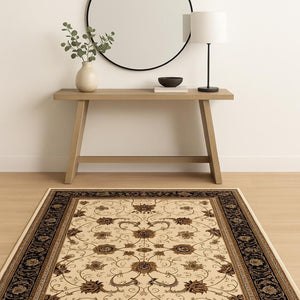 HomeRoots 10' Elegant Black and Ivory Oriental Runner Rug – Durable, Abstract Design for Hallways and Entryways 4x6 395255