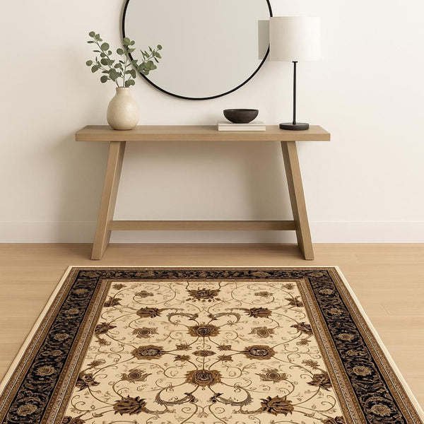 HomeRoots 10' Elegant Black and Ivory Oriental Runner Rug – Durable, Abstract Design for Hallways and Entryways 4x6 395255
