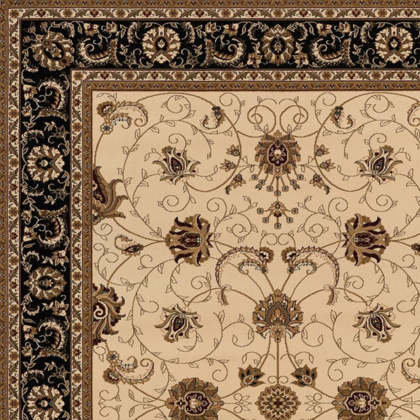 HomeRoots 10' Elegant Black and Ivory Oriental Runner Rug – Durable, Abstract Design for Hallways and Entryways 5x8 395257