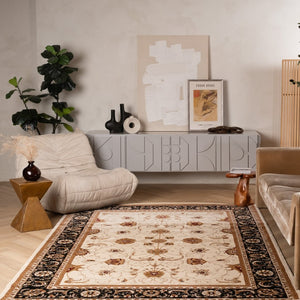 HomeRoots 10' Elegant Black and Ivory Oriental Runner Rug – Durable, Abstract Design for Hallways and Entryways 5x8 395257