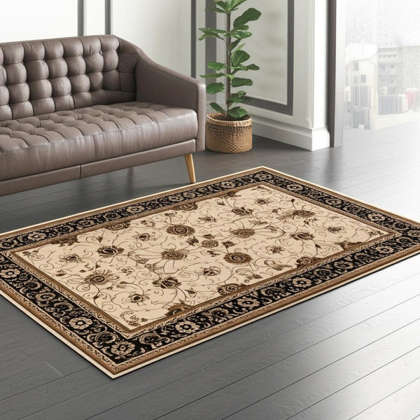 HomeRoots 10' Elegant Black and Ivory Oriental Runner Rug – Durable, Abstract Design for Hallways and Entryways 5x8 395257