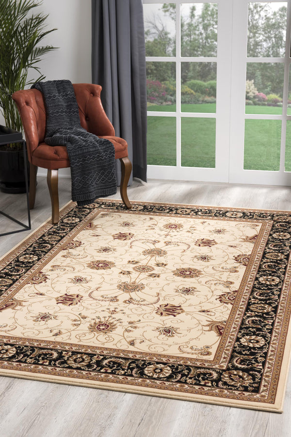 Homeroots 7' X 9' Black And Ivory Oriental Power Loom Area Rug  Olefin 395258