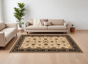 Homeroots 7' X 9' Black And Ivory Oriental Power Loom Area Rug  Olefin 395258