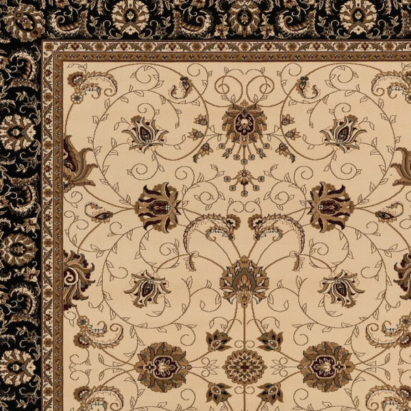 HomeRoots 10' Elegant Black and Ivory Oriental Runner Rug – Durable, Abstract Design for Hallways and Entryways 7x10 395258