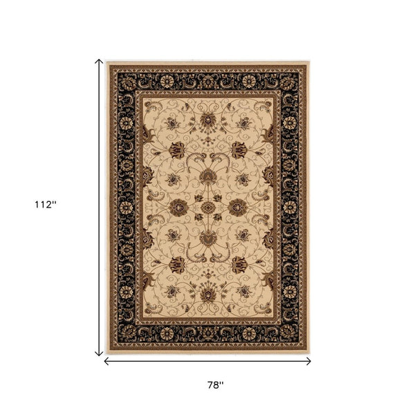 HomeRoots 10' Elegant Black and Ivory Oriental Runner Rug – Durable, Abstract Design for Hallways and Entryways 7x10 395258
