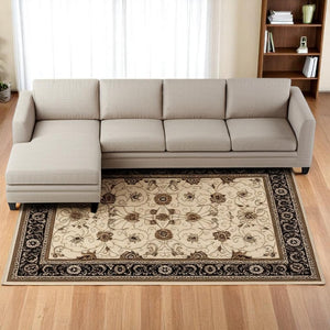 HomeRoots 10' Elegant Black and Ivory Oriental Runner Rug – Durable, Abstract Design for Hallways and Entryways 8x11 395259