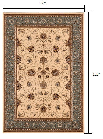 Homeroots 10' Runner Blue And Ivory Oriental Power Loom Runner Rug  Olefin 395260