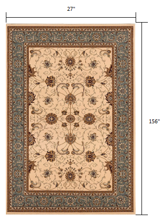 Homeroots 13' Runner Blue And Ivory Oriental Power Loom Runner Rug  Olefin 395262