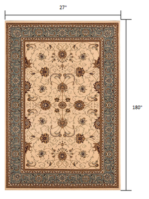 Homeroots 15' Runner Blue And Ivory Oriental Power Loom Runner Rug  Olefin 395263