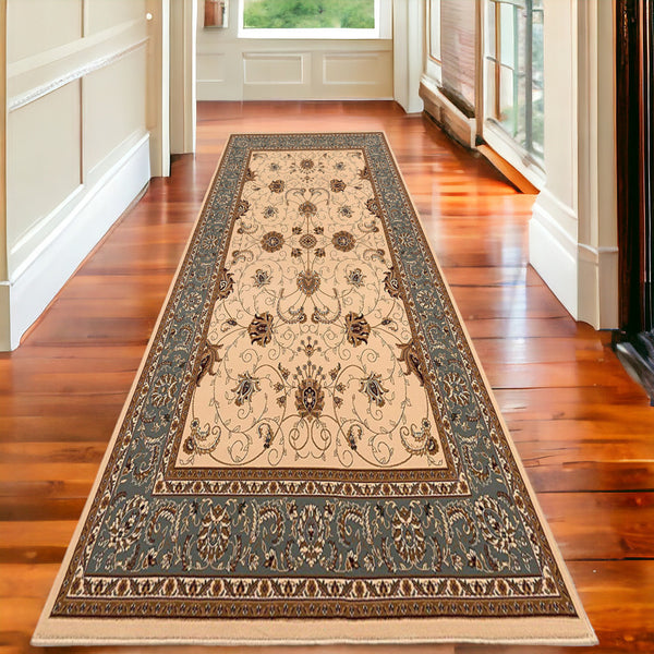 Homeroots 20' Runner Blue And Ivory Oriental Power Loom Runner Rug  Olefin 395264