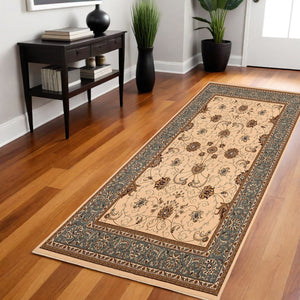 Homeroots 8' Runner Blue And Ivory Oriental Power Loom Runner Rug  Olefin 395268