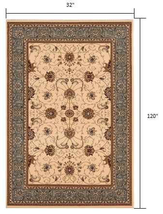 Homeroots 10' Runner Blue And Ivory Oriental Power Loom Runner Rug  Olefin 395269
