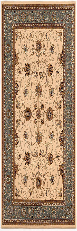 Homeroots 13' Runner Blue And Ivory Oriental Power Loom Runner Rug  Olefin 395271
