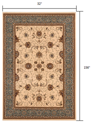 Homeroots 13' Runner Blue And Ivory Oriental Power Loom Runner Rug  Olefin 395271