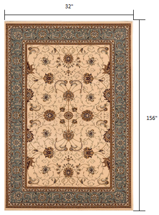 Homeroots 13' Runner Blue And Ivory Oriental Power Loom Runner Rug  Olefin 395271