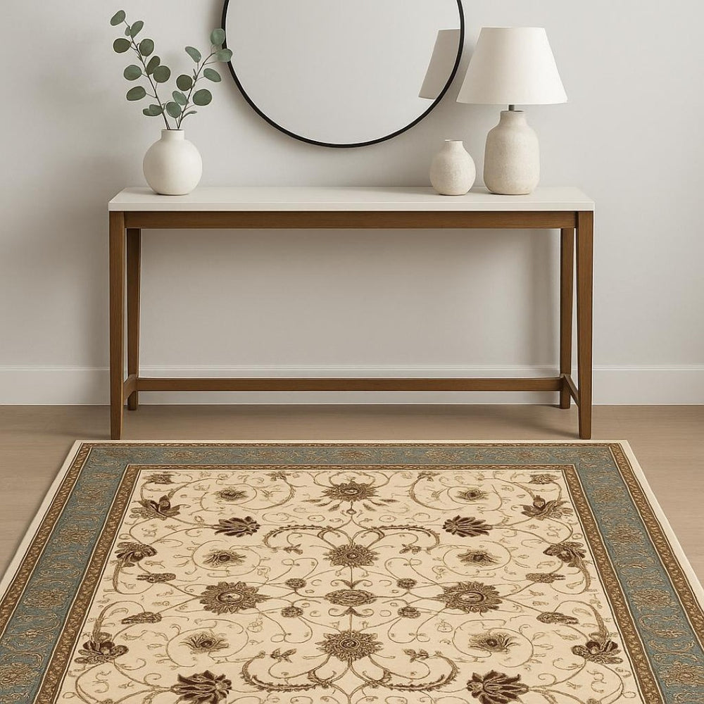 HomeRoots 10' Durable Blue and Ivory Oriental Runner Rug for Hallways – Timeless Style and Lasting Comfort 4x6 395277