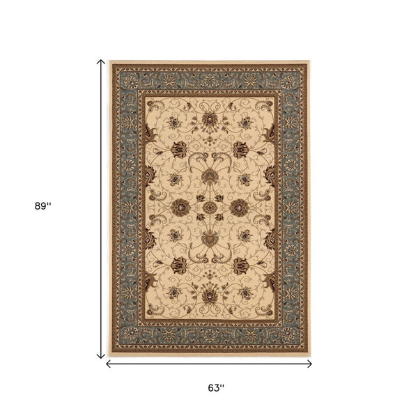 HomeRoots 10' Durable Blue and Ivory Oriental Runner Rug for Hallways – Timeless Style and Lasting Comfort 5x8 395279