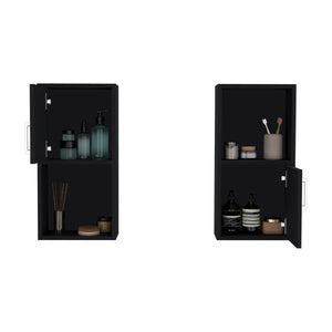 English Elm Oba Wall-Mounted 2-Pc Medicine Cabinet in Black — Compact Engineered Wood, 4 Shelves, Space-Saving Design B070P188846