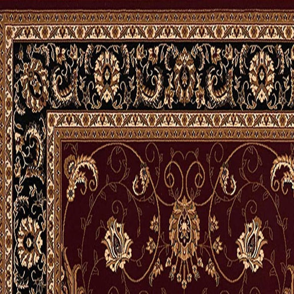 HomeRoots 10' Bold Red and Black Abstract Oriental Runner Rug for High-Traffic Areas - Durable and Stylish 2x10 395283