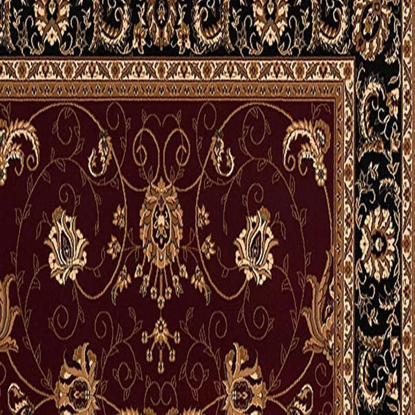 HomeRoots 10' Bold Red and Black Abstract Oriental Runner Rug for High-Traffic Areas - Durable and Stylish 2x13 395285
