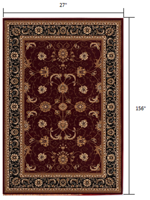 Homeroots 13' Runner Red And Black Oriental Power Loom Runner Rug  Olefin 395285