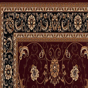HomeRoots 10' Bold Red and Black Abstract Oriental Runner Rug for High-Traffic Areas - Durable and Stylish 2x15 395286
