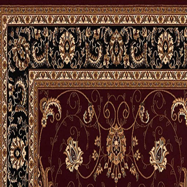 HomeRoots 10' Bold Red and Black Abstract Oriental Runner Rug for High-Traffic Areas - Durable and Stylish 2x15 395286