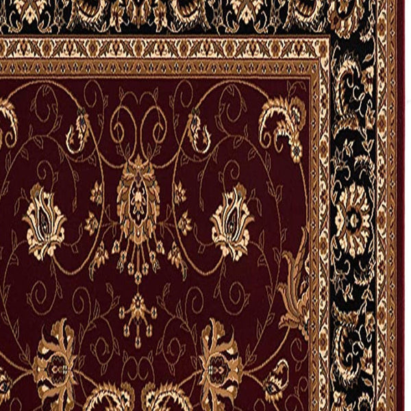 HomeRoots 10' Bold Red and Black Abstract Oriental Runner Rug for High-Traffic Areas - Durable and Stylish 2x8 395291