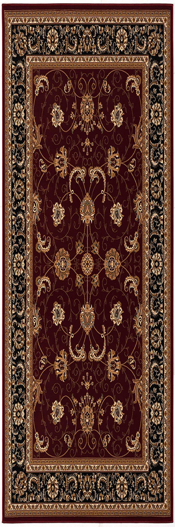 Homeroots 8' Runner Red And Black Oriental Power Loom Runner Rug  Olefin 395291