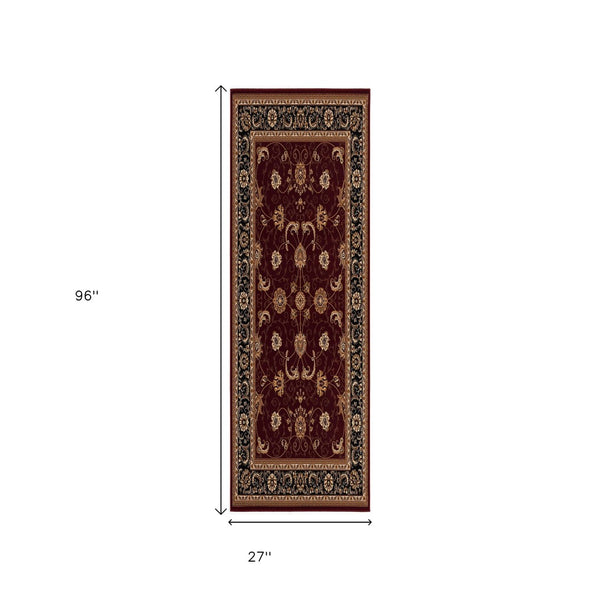 HomeRoots 10' Bold Red and Black Abstract Oriental Runner Rug for High-Traffic Areas - Durable and Stylish 2x8 395291