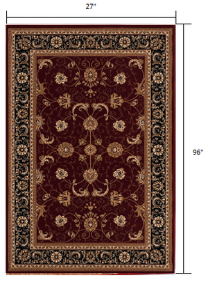 Homeroots 8' Runner Red And Black Oriental Power Loom Runner Rug  Olefin 395291